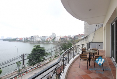Lake view with big balcony apartment for rent in Xuan Dieu st, tay Ho district 